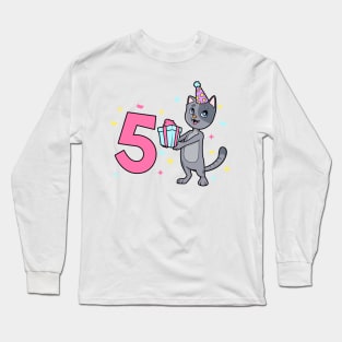 I am 5 with cat - girl birthday 5 years old Long Sleeve T-Shirt